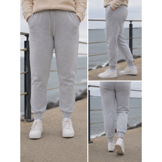 7287-61 # серые женские спортивные штаны на флисе (Турция, флис, 6 ед, размеры норма: S, S, M, S, L, L , оттенок манжет может отличаться ) Спортивные штаны: артикул 1164832