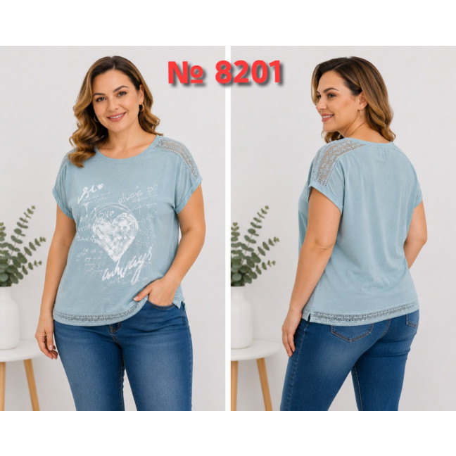 8201 # голубая женская футболка (трикотаж, лен, 4 ед, размеры батал: 2XL-5XL) выдача на следующий день Футболка: артикул 1162929