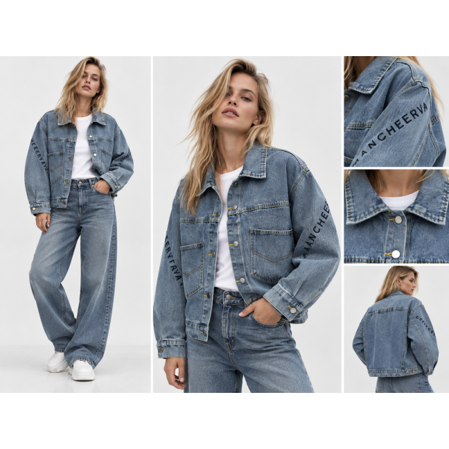 0607-2 блакитна жіноча джинсова куртка з нашивкою (Cotton, 2 од, універсальний розмір норма :S/L) Джинсова куртка Джинсова куртка: артикул 1165338