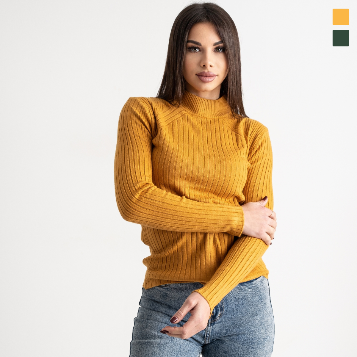 0887-4 желтый и темно-зеленый женский свитер (4 ед. один универсальный размер: 42-46)