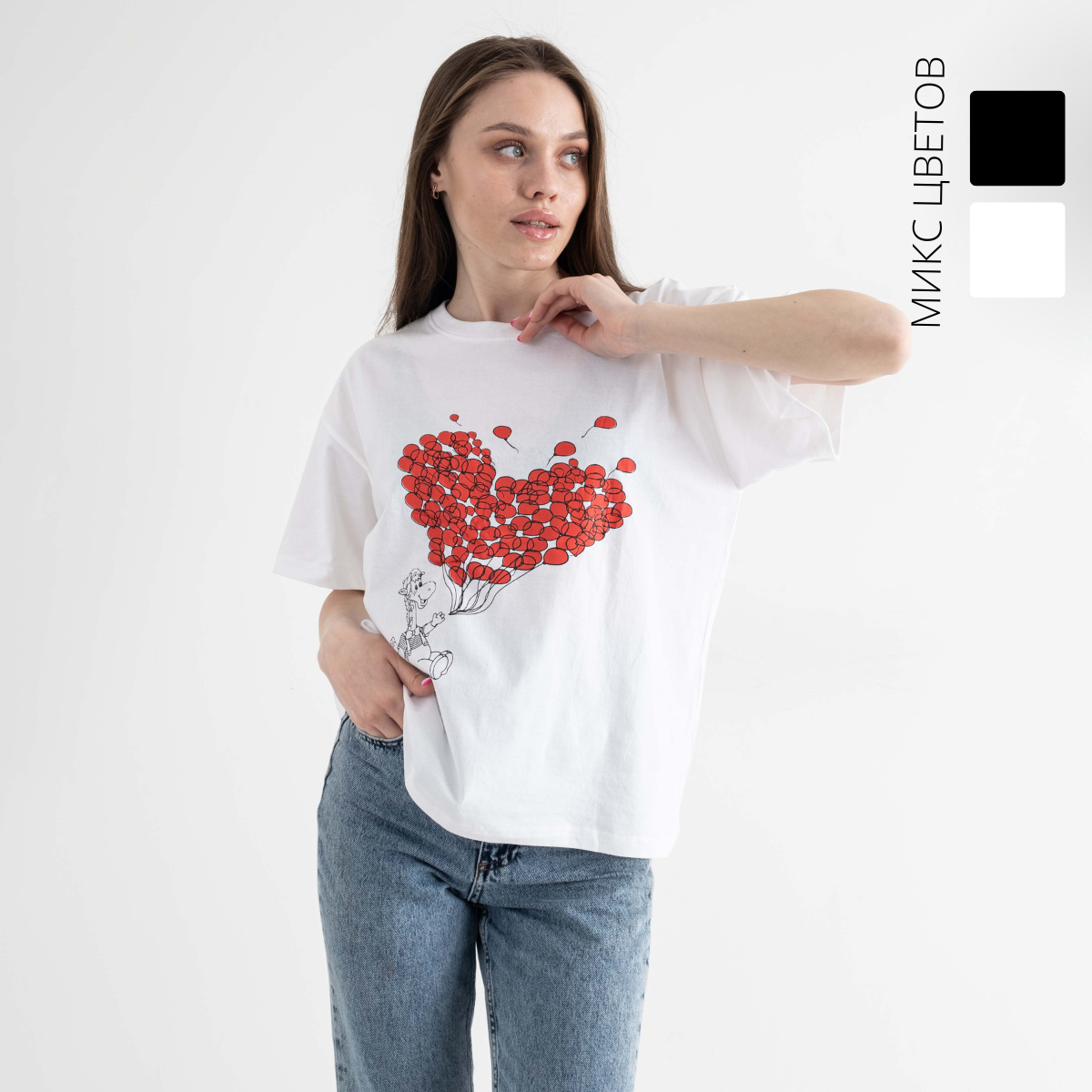 1658 МИКС 2-Х ЦВЕТОВ футболка женская с принтом (2 ед. размеры: универсал 42-46)