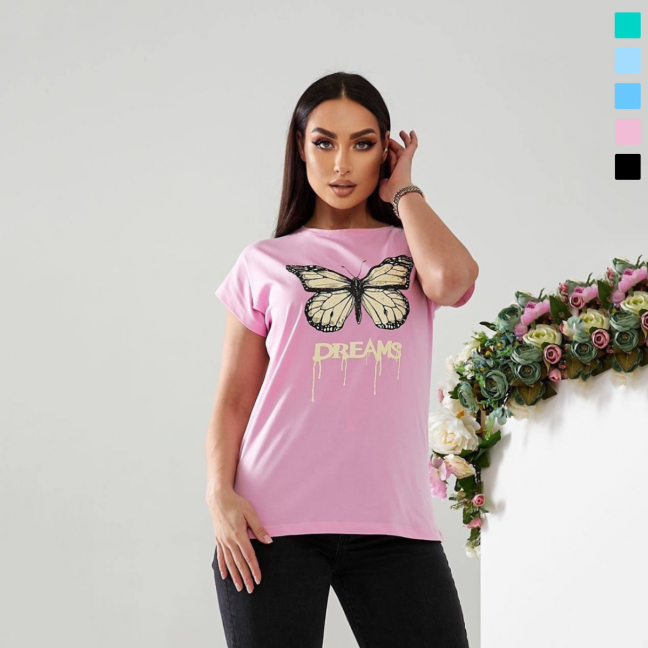 6523 микс расцветок Турецкая женская футболка (стрейч-коттон, 5 ед. один универсальный размер: полубатал-батал) Футболка: артикул 1142086