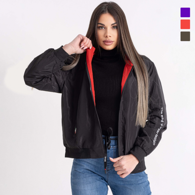 9909 черная женская куртка-бомбер (двусторонняя, второй цвет красный, хаки, либо фиолетовый, 3 размера, соответствуют норме: 44. 46. 48) Бомбер: артикул 1142571