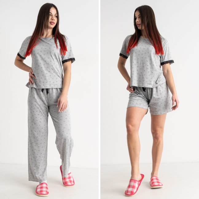 2118-6* серая женская пижама тройка (футболка + штаны + шорты) (3 ед. размеры норма: M. L. XL) выдача на следующий день Пижама: артикул 1141746