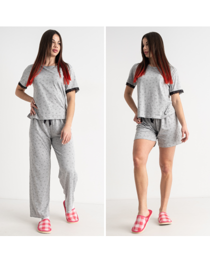 2118-6* серая женская пижама тройка (футболка + штаны + шорты) (3 ед. размеры норма: M. L. XL) выдача на следующий день Пижама