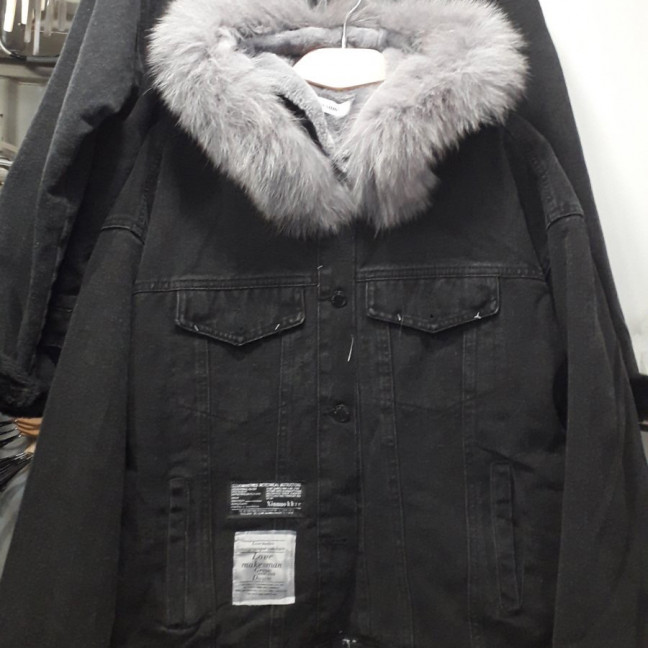 1008* ЧЕРНАЯ джинсовая куртка куртка на меху с капюшоном ( 2 ед. размеры: M.L) Куртка: артикул 1130788