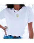 17022-10 БЕЛАЯ ПАТРИОТИЧЕСКАЯ футболка женская с золотым принтом (5 ед. размеры: S.M.L.XL.2XL): артикул 1134456