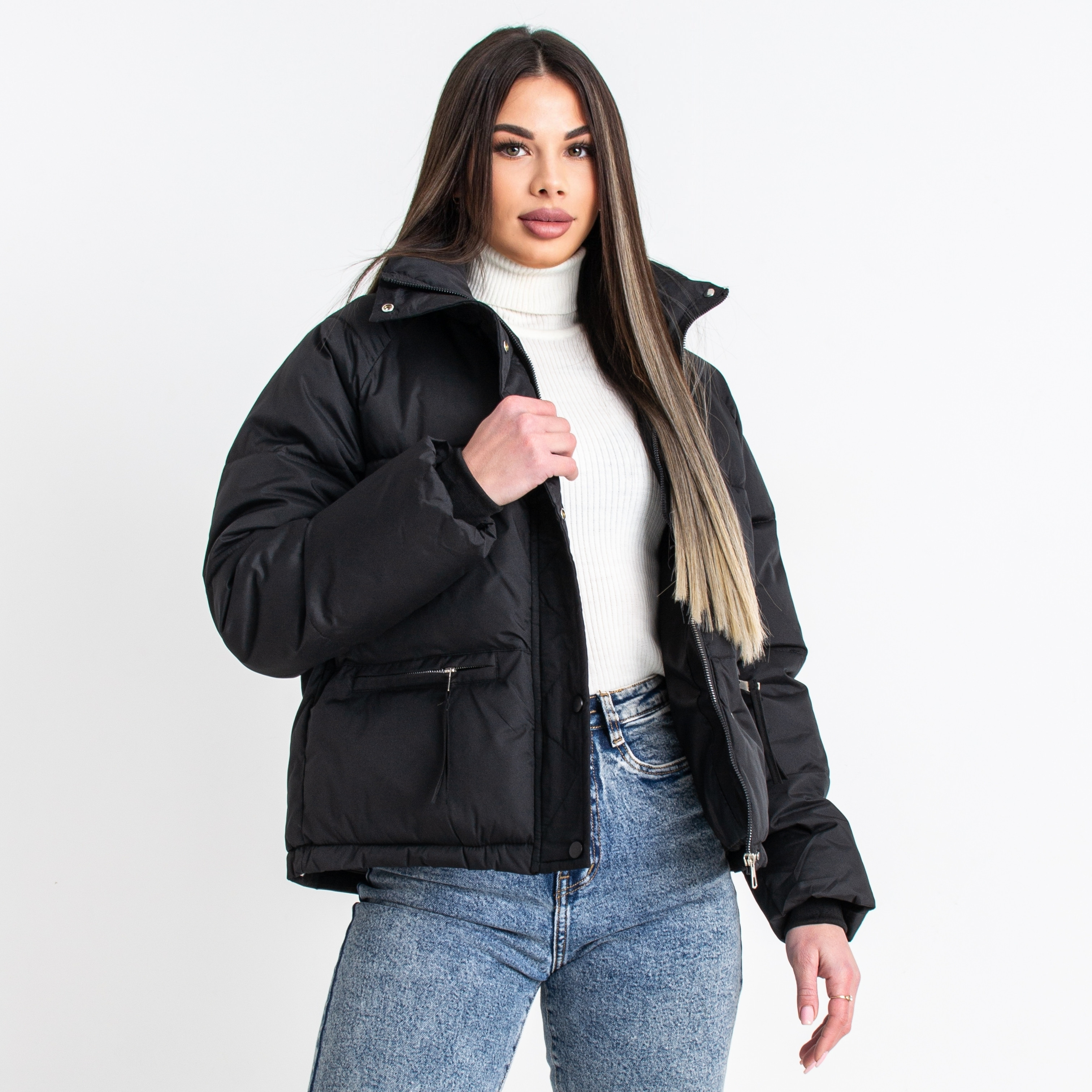0615-1* черная женская куртка (синтепон, 5 ед. размеры норма: M. L. XL. 2XL, один размер дублируется) выдача на следующий день