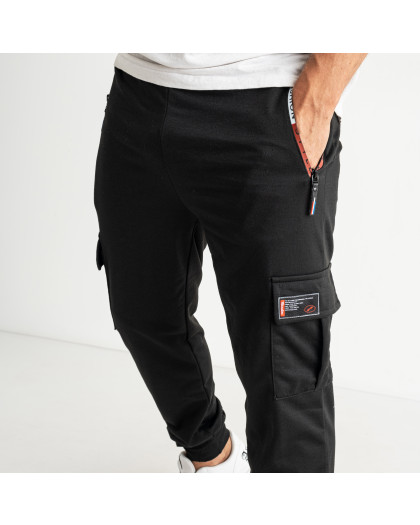 0108-1 ЧЁРНЫЕ спортивные штаны мужские стрейчевые на манжете (5 ед. размеры на бирках: XL-5XL соответствуют M-3XL)  Спортивные штаны