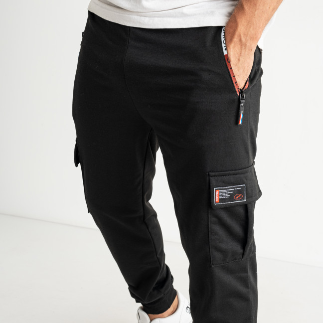 0108-1 ЧЁРНЫЕ спортивные штаны мужские стрейчевые на манжете (5 ед. размеры на бирках: XL-5XL соответствуют M-3XL)  Спортивные штаны: артикул 1136991