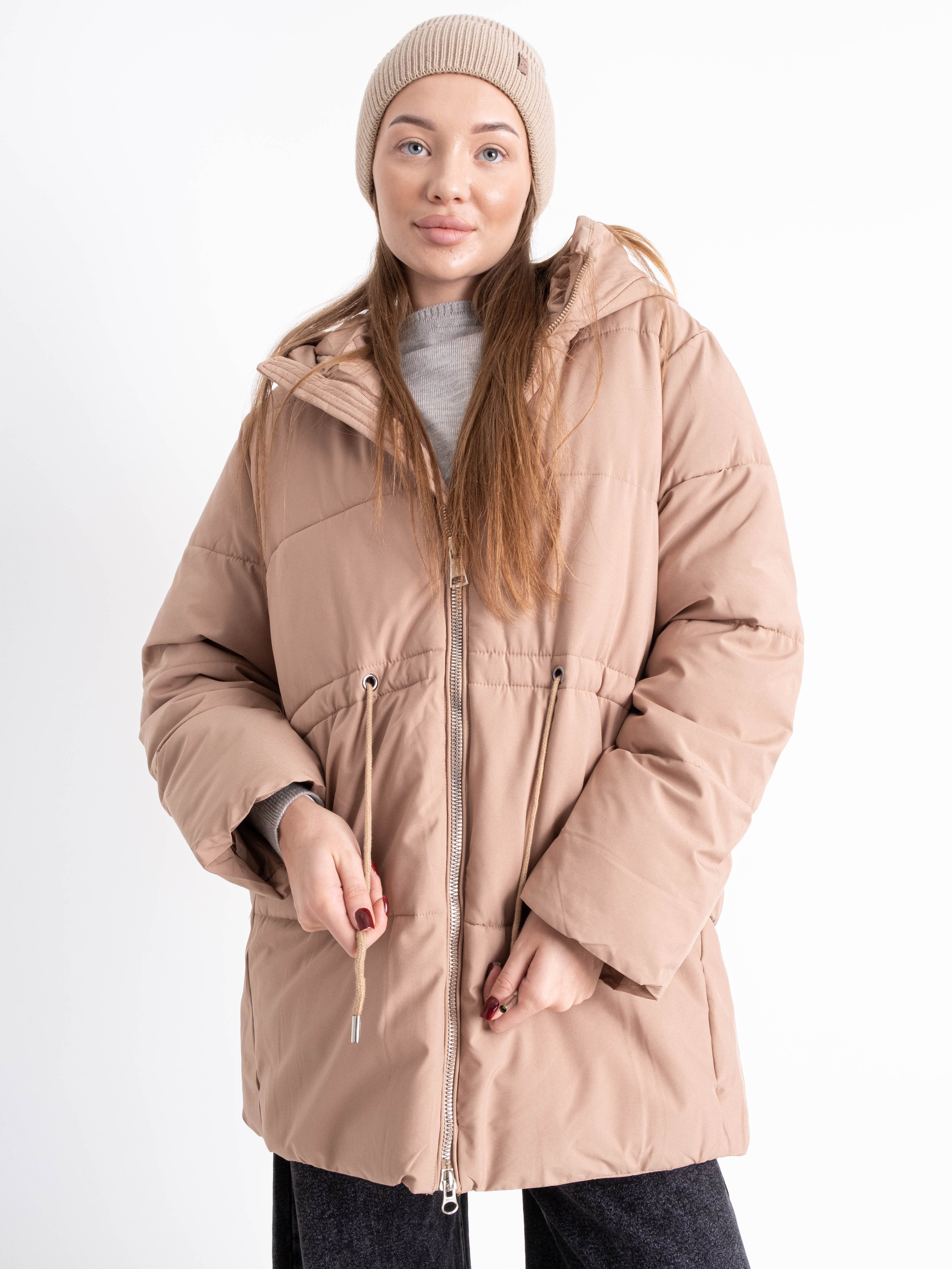 1010-3 бежевая женская куртка (с капюшоном, 4 ед. размеры норма: M. L. XL. 2XL)                                      