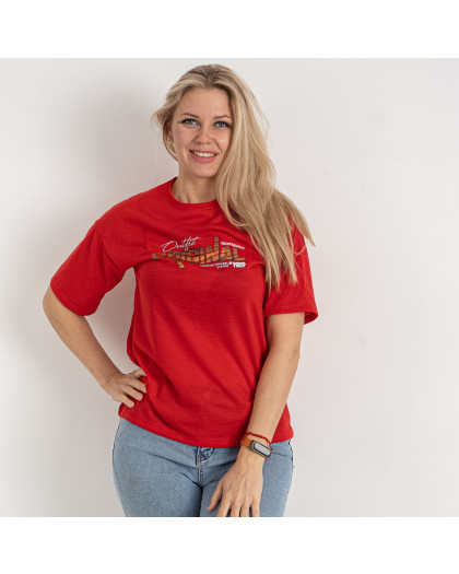 12074-5* красная женская футболка (oversize, стрейч-коттон, 4 ед. размеры норма: S. M. L. XL) выдача на следующий день Футболка