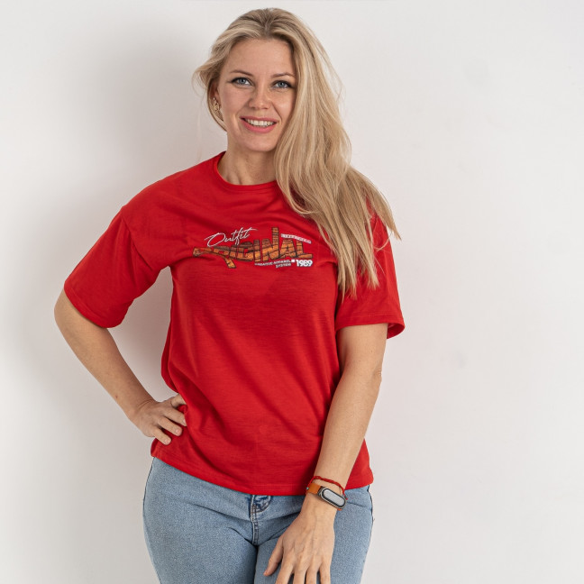 12074-5* красная женская футболка (oversize, стрейч-коттон, 4 ед. размеры норма: S. M. L. XL) выдача на следующий день Футболка: артикул 1144549