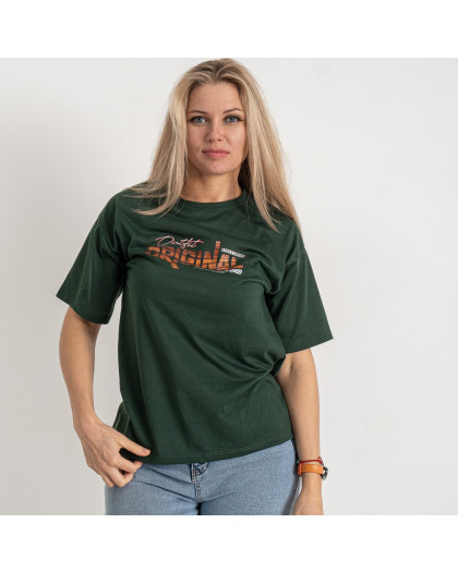 12074-7* зеленая женская футболка (oversize, стрейч-коттон, 4 ед. размеры норма: S. M. L. XL) выдача на следующий день Футболка