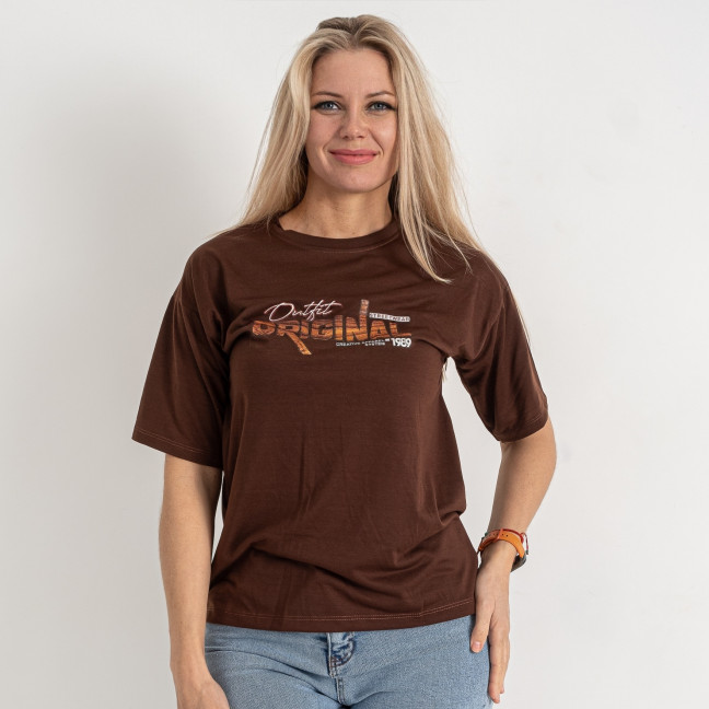 12074-9* коричневая женская футболка (oversize, стрейч-коттон, 4 ед. размеры норма: S. M. L. XL) выдача на следующий день Футболка: артикул 1144551