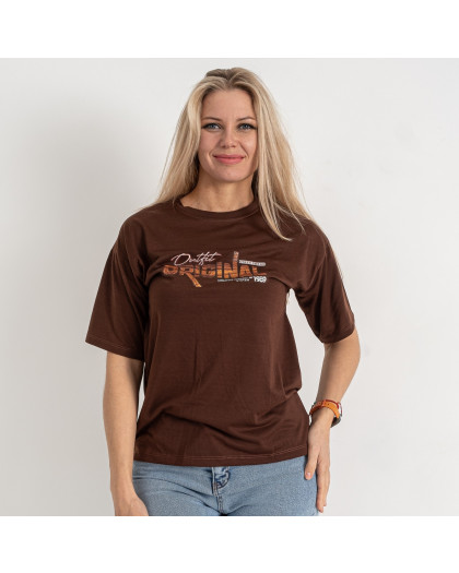 12074-9* коричневая женская футболка (oversize, стрейч-коттон, 4 ед. размеры норма: S. M. L. XL) выдача на следующий день Футболка