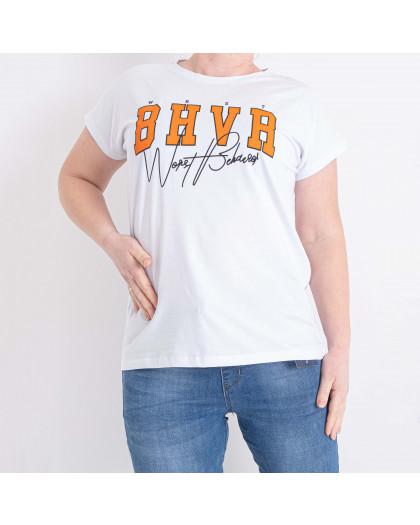 6525-10 Турецкая белая женская футболка (стрейч-коттон, 1 ед. один универсальный размер: полубатал-батал) Футболка