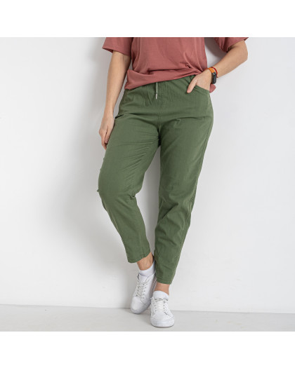 3038-5* зеленые женские брюки (FUDEYAN, ткань лён, 6 ед. размеры полубатал: 28. 29. 30. 31. 32. 33) выдача на следующий день FUDEYAN