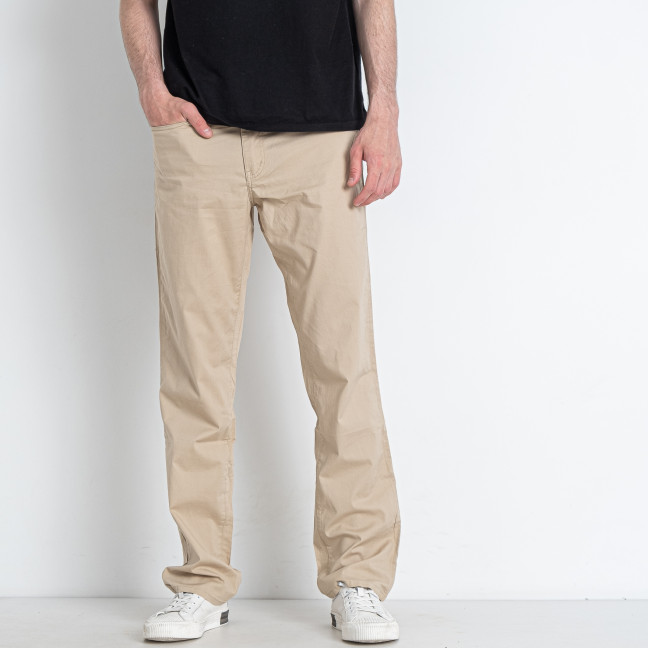 0075-1 светло-бежевые мужские брюки (стрейчевые, 6 ед. размеры полубатал: 32. 34. 36. 38. 40. 42) Брюки: артикул 1146796