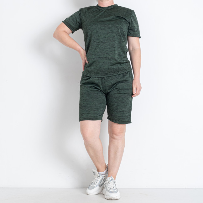 8547-7 темно-зеленый женский спортивный костюм (футболка + шорты) (5 ед. размеры полубатал: 48. 50. 52. 54. 56) Костюм: артикул 1146848