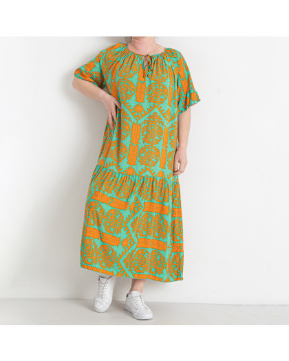 3225-8* зеленое с оранжевым женское платье (4 ед. размеры батал: 3XL. 4XL. 5XL. 6XL) выдача на следующий день Платье