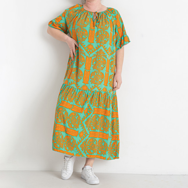 3225-8* зеленое с оранжевым женское платье (4 ед. размеры батал: 3XL. 4XL. 5XL. 6XL) выдача на следующий день Платье: артикул 1144799