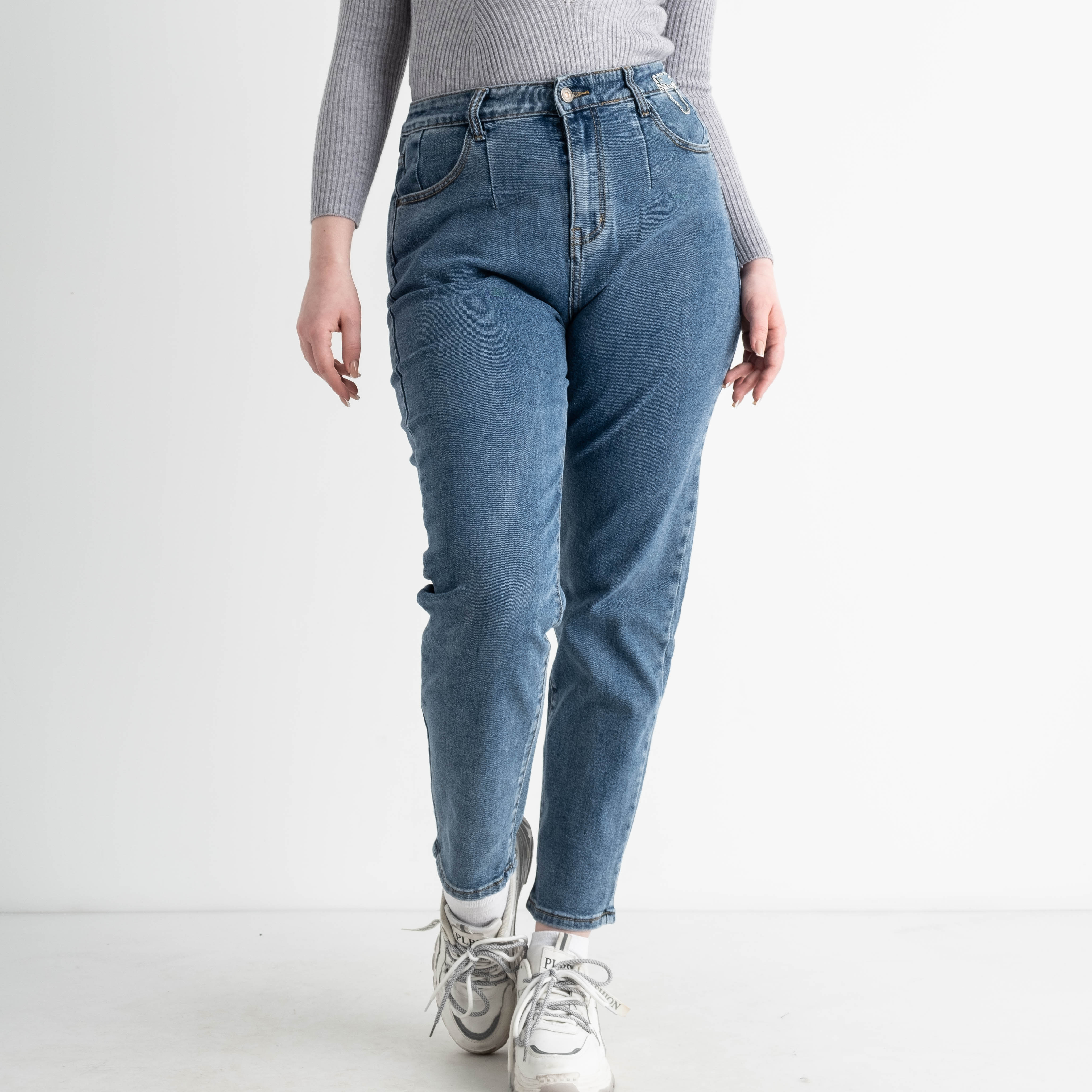 0026 New Jeans мом полубатальный женский голубой стрейчевый (6 ед. размеры: 28.29.30.31.32.33)