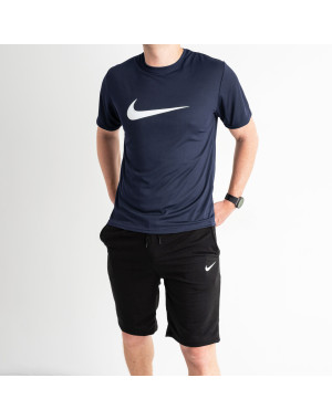 3375-21 ТЁМНО-СИНИЙ спортивный костюм мужской (футболка + шорты) С ПРИНТОМ (5 ед. размеры: M.L.XL.2XL.3XL)