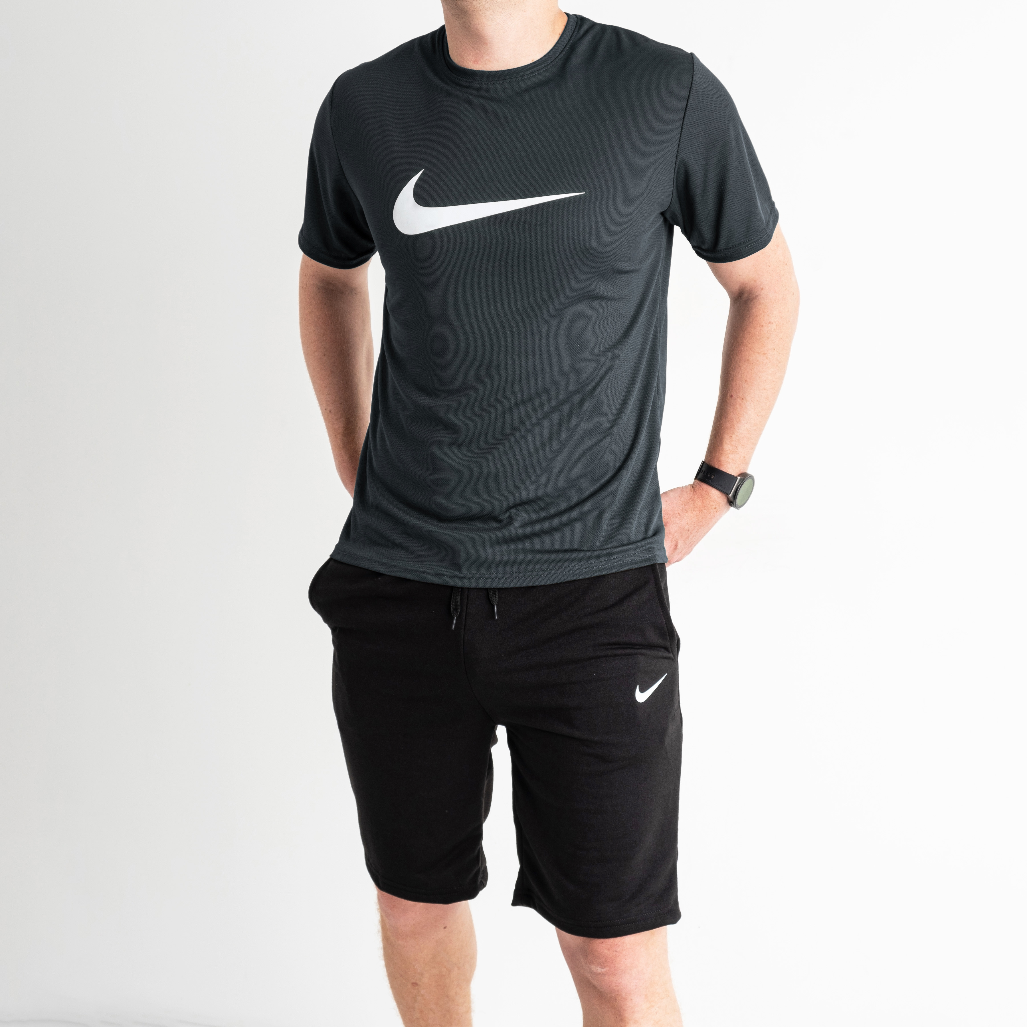 3375-66 ГРАФИТОВЫЙ спортивный костюм мужской (футболка + шорты) С ПРИНТОМ (5 ед. размеры: M.L.XL.2XL.3XL)