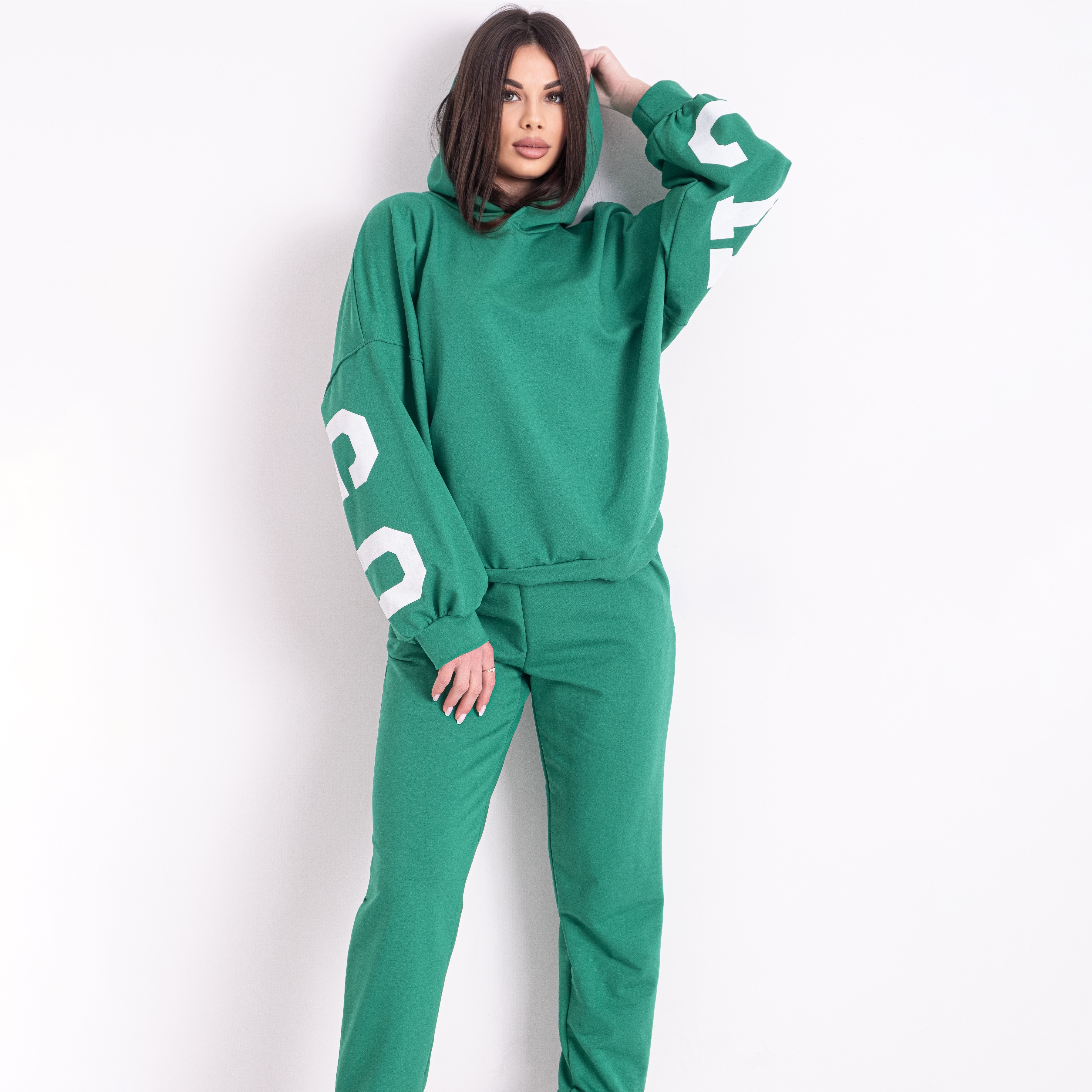 0540-7 зеленый женский спортивный костюм (5'TH AVENUE, турецкая двунитка, 3 ед. размеры норма: 42. 44. 46)