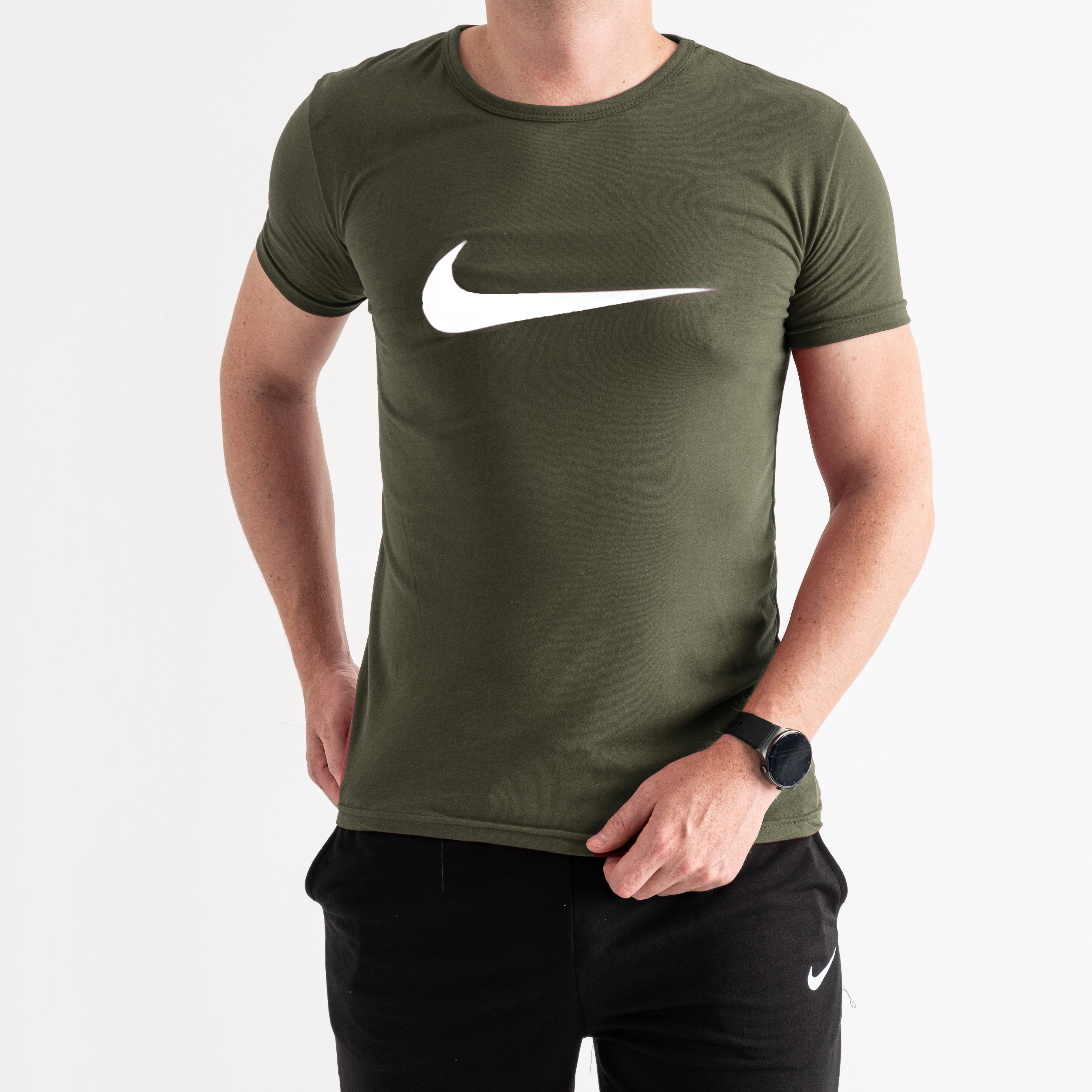 20204-70 ХАКИ футболка мужская с БЕЛЫМ принтом (4 ед. размеры: M.L.XL.XL)