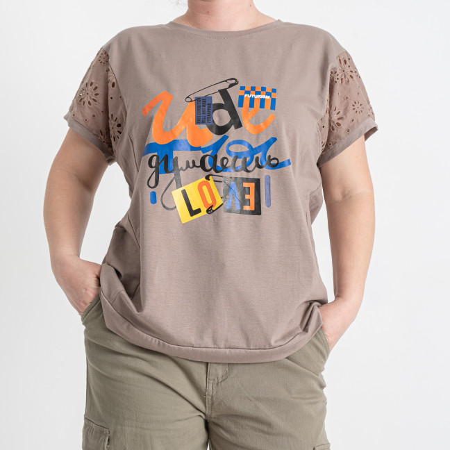 3285-9* бежевая женская футболка (коттон, принт, 4 ед. размеры батал: 3XL. 4XL. 5XL. 6XL) выдача на следующий день Футболка: артикул 1144899