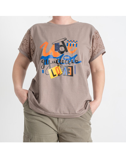 3285-9* бежевая женская футболка (коттон, принт, 4 ед. размеры батал: 3XL. 4XL. 5XL. 6XL) выдача на следующий день Футболка
