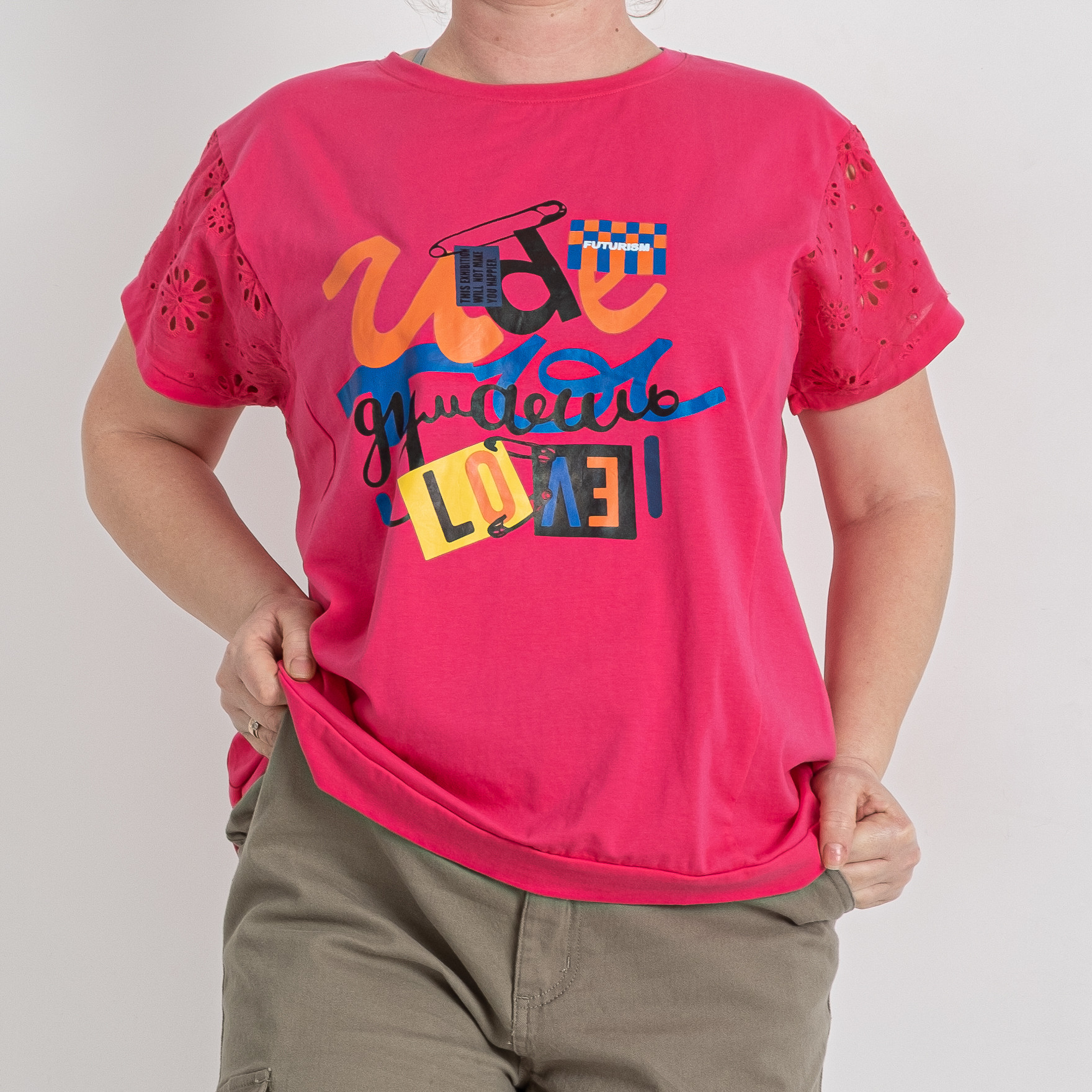 3285-5* розовая женская футболка (коттон, принт, 4 ед. размеры батал: 3XL. 4XL. 5XL. 6XL) выдача на следующий день