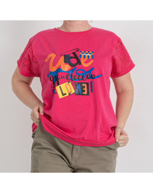 3285-5* розовая женская футболка (коттон, принт, 4 ед. размеры батал: 3XL. 4XL. 5XL. 6XL) выдача на следующий день
