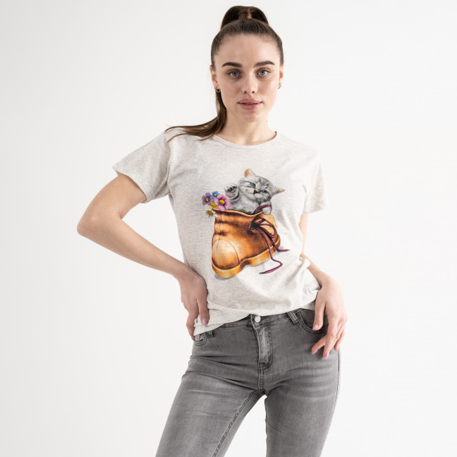 7088-6 СЕРАЯ футболка женская с принтом (4 ед.размеры: M.L.XL.2XL) Футболка: артикул 1133374