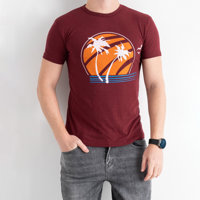 7071-4 БОРДОВАЯ футболка мужская с принтом (4 ед.размеры: M.L.XL.2XL) Футболка: артикул 1133354