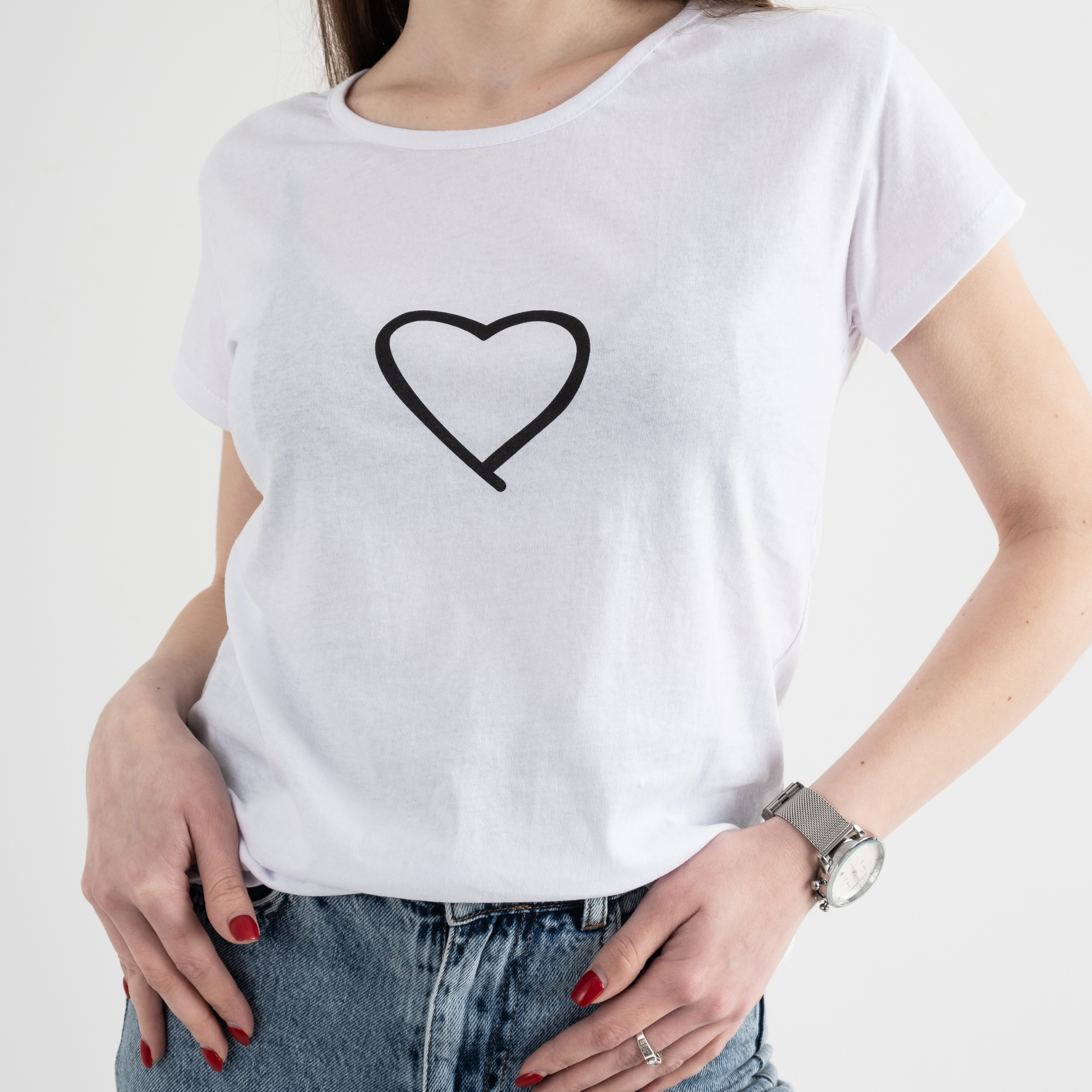 7041-10 БЕЛАЯ футболка женская с принтом (3 ед.размеры: S.M.L)