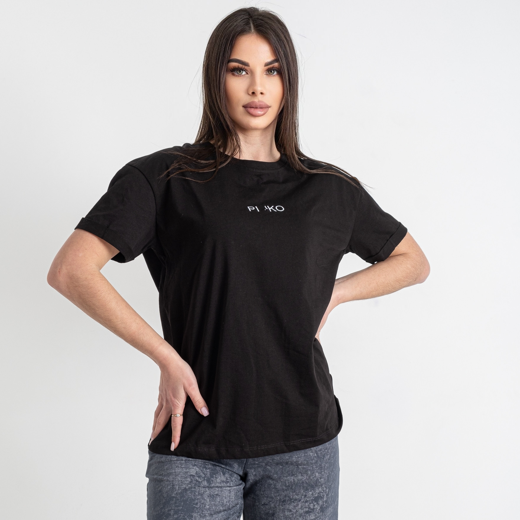 9630 размер М черная женская футболка с браком (смотрите фото) (MINIMAL)
