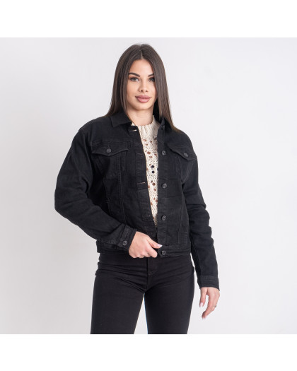 0900 черная женская джинсовая куртка (NEW JEANS, коттоновая, 6 ед. размеры: XS. S. M. L. XL. 2XL) New Jeans