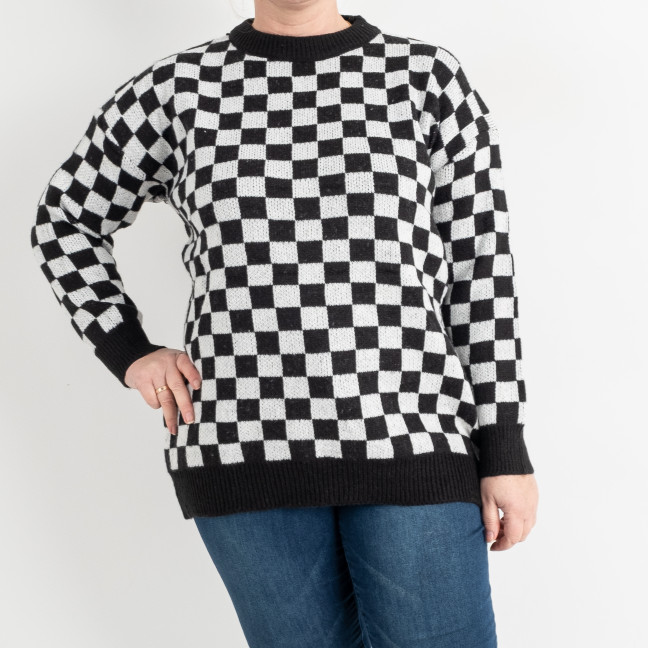 26337* черно-белый женский свитер (принт "Шахматная Доска", 5 ед. один универсальный размер: 52-54) выдача на следующий день Свитер: артикул 1141352