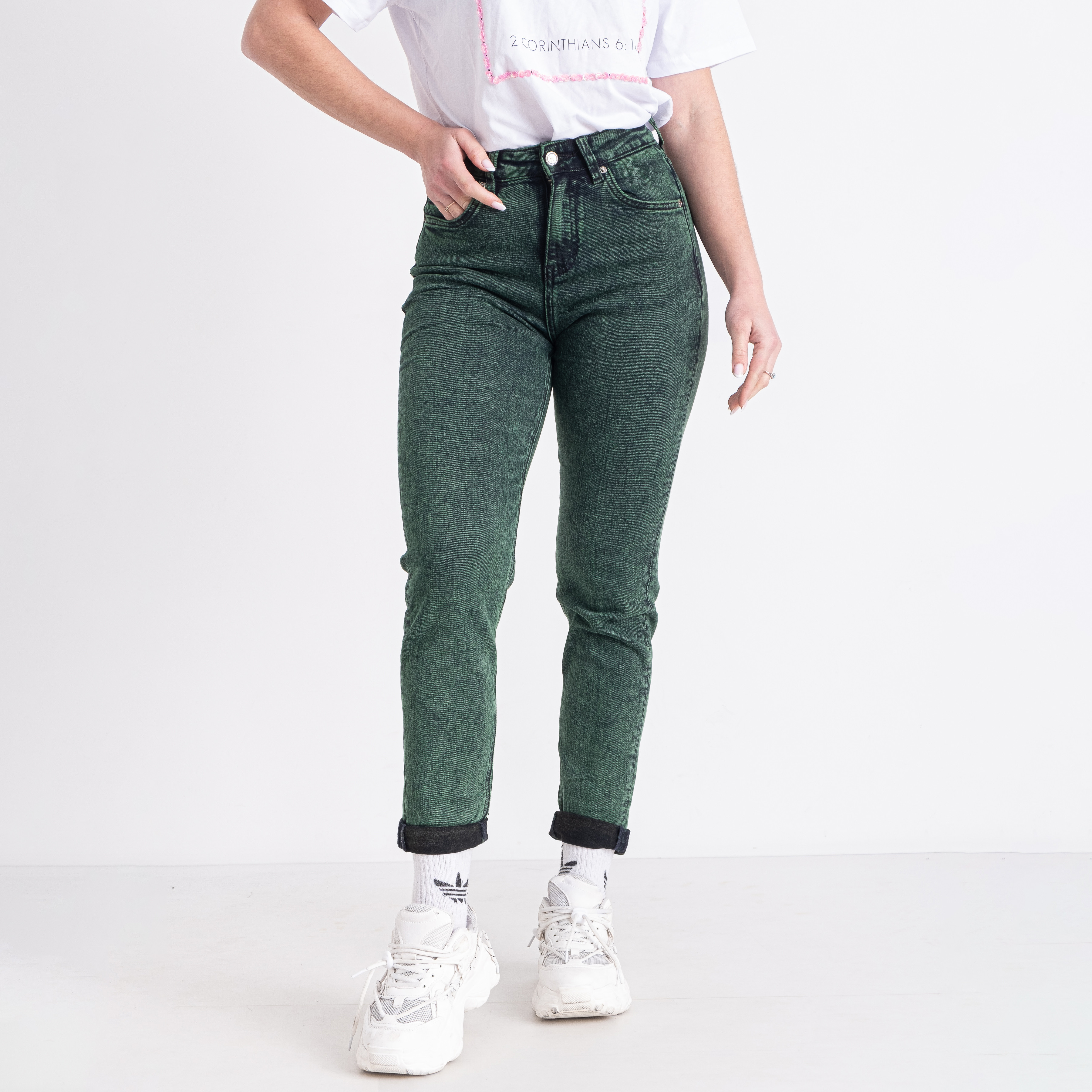 0310* зеленые женские джинсы (LANLANIEE, стрейчевые, 6 ед. размеры норма: 25. 26. 27. 28. .29. 30) выдача на следующий день