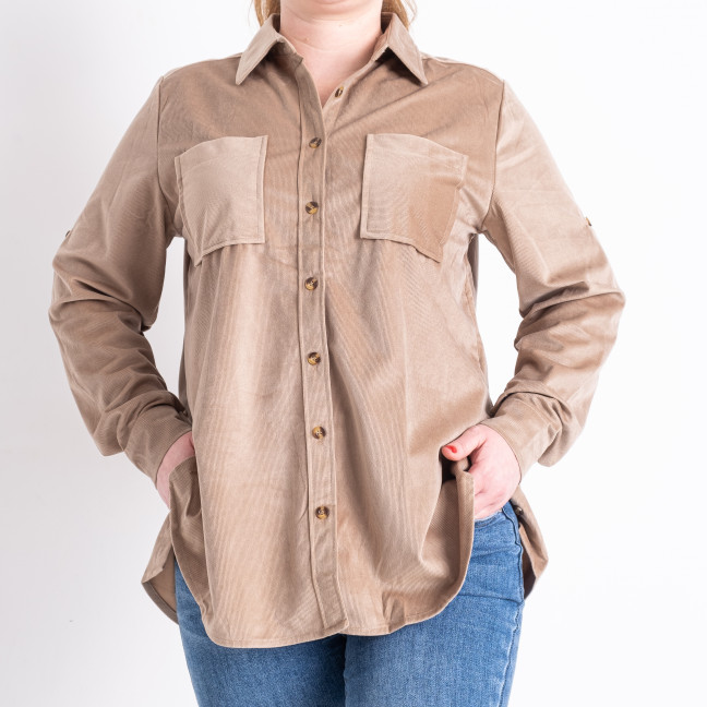 7283-2* серо-бежевая женская рубашка (BASE, микровельвет, 3 ед. размеры батал: 58. 60. 62) Base: артикул 1143137
