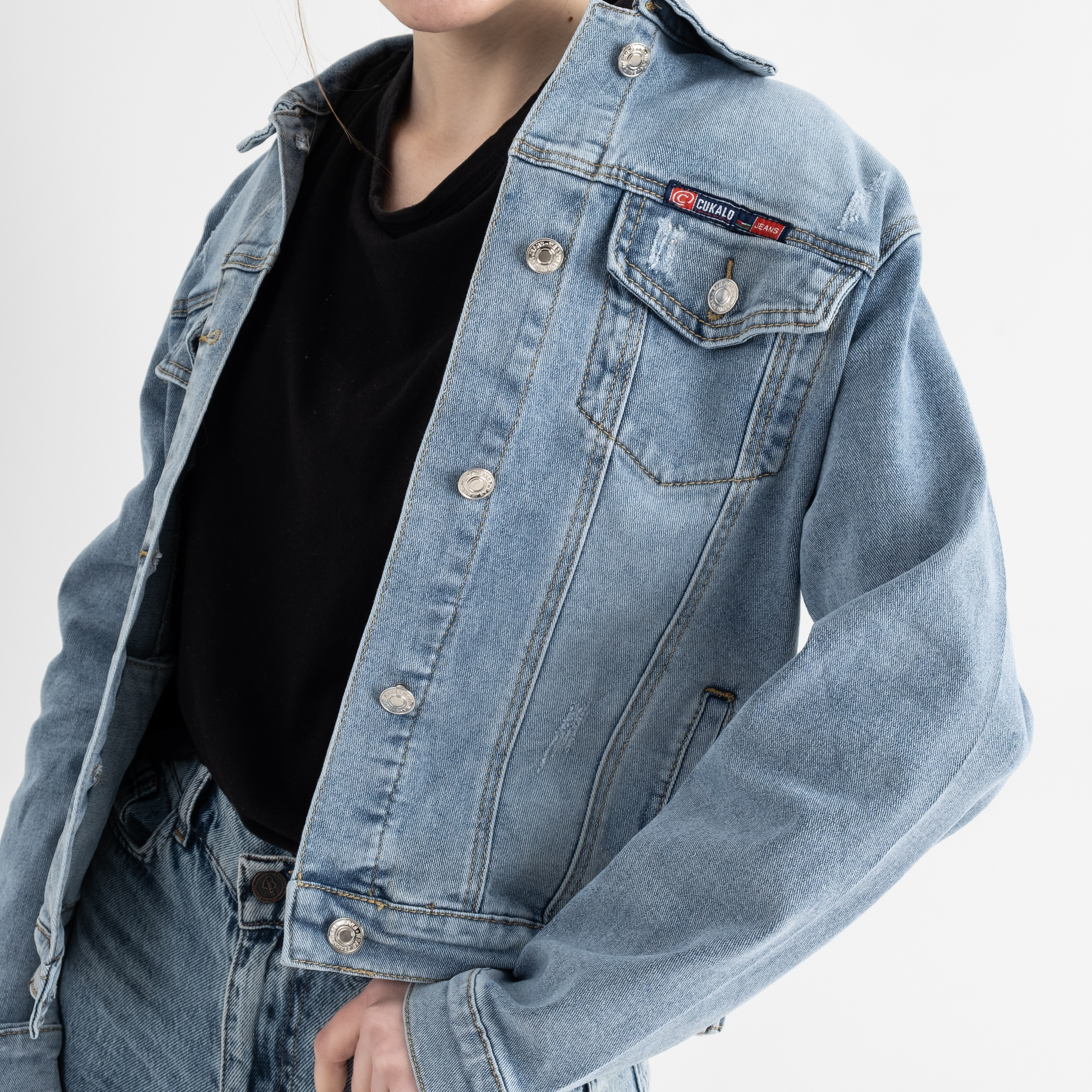 0901-1 New Jeans джинсовая куртка женская голубая стрейчевая ( 6 ед.размеры: XS.S.M.L.XL.2XL)