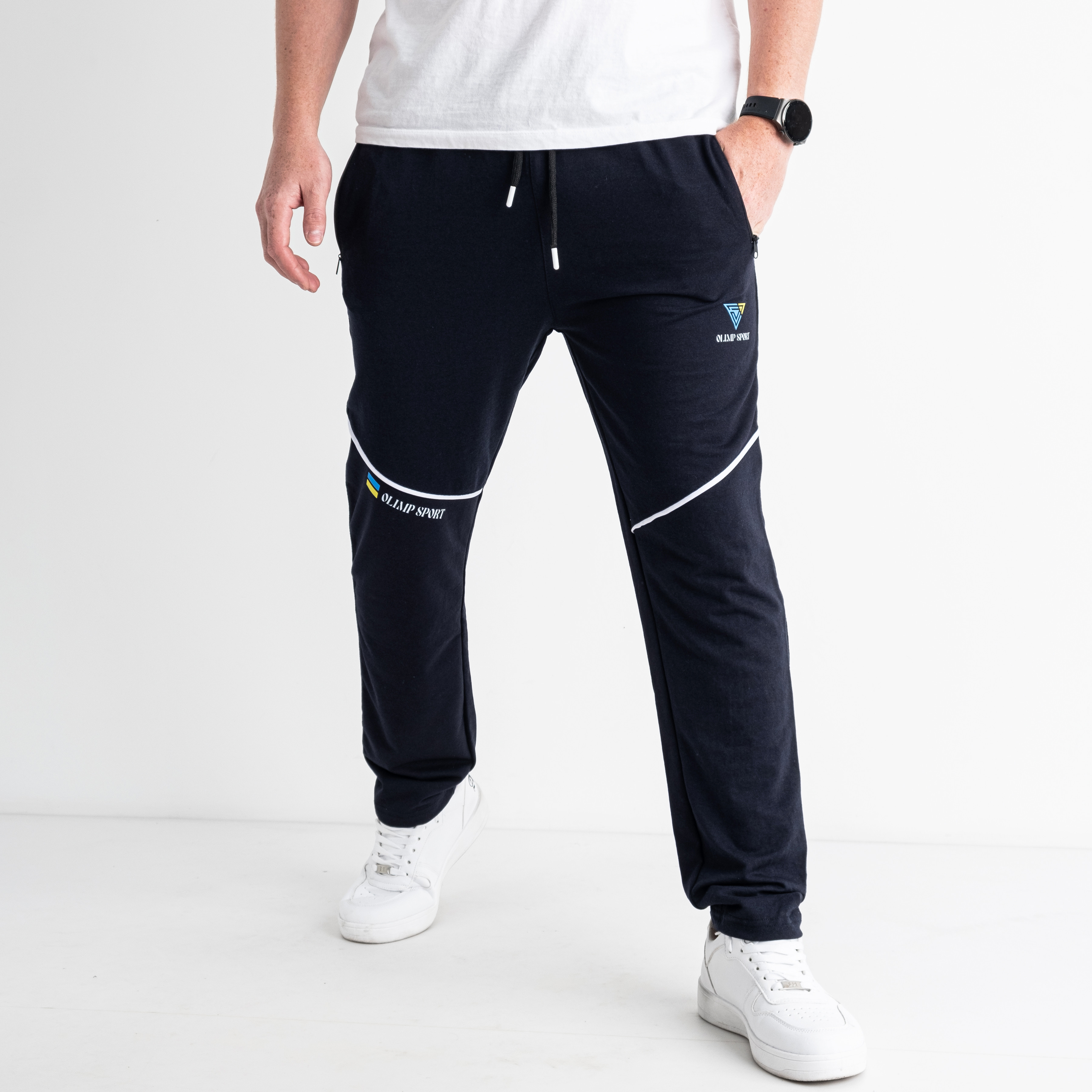 1802-2 ТЁМНО-СИНИЕ спортивные штаны мужские стрейчевые (5 ед. размеры: S.M.L.XL.2XL)