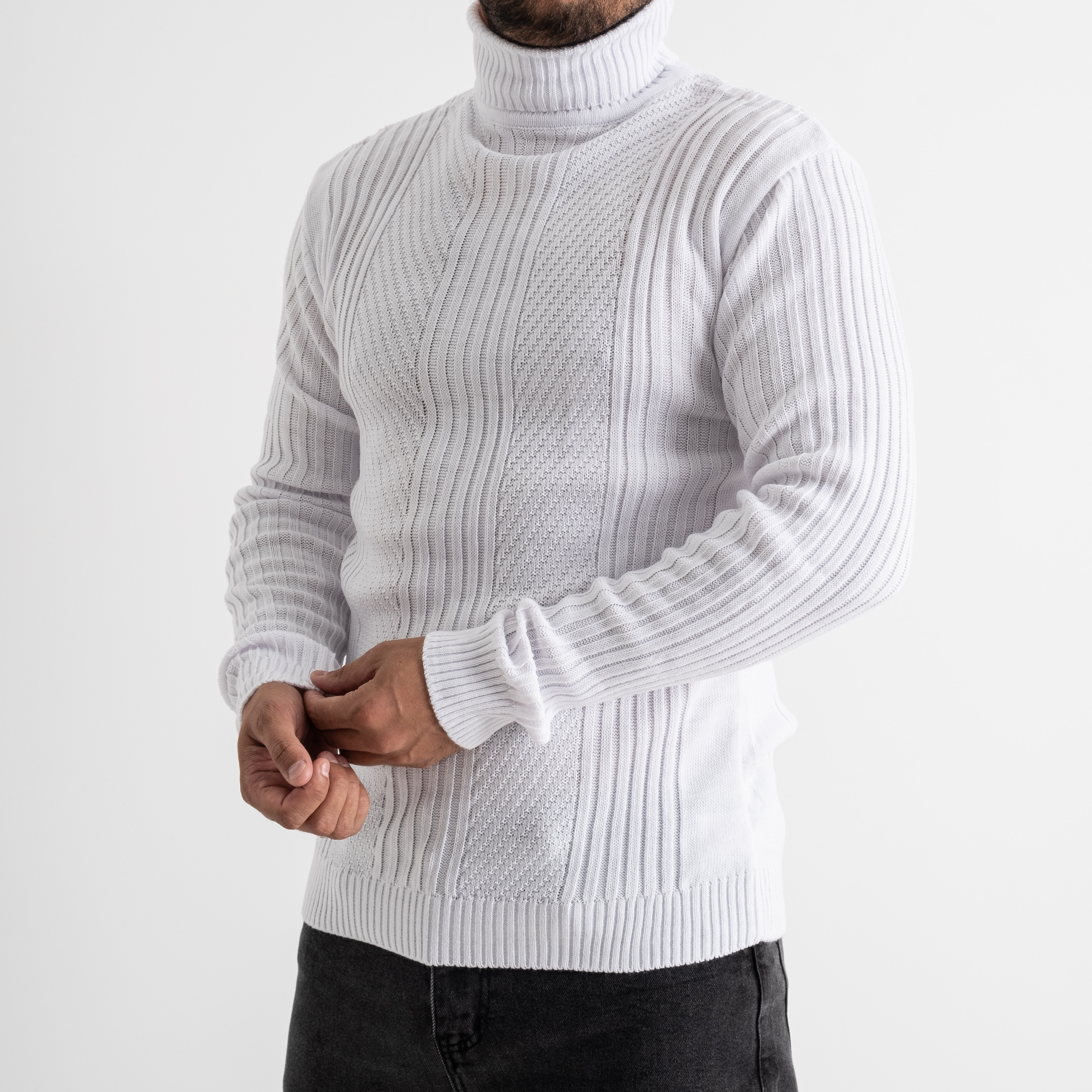 0513-10 YIL-MAX БЕЛЫЙ свитер мужской машинная вязка (3ед. размер: M.L.XL)