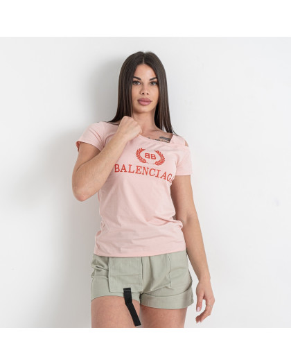 0067-4 пудровая женская футболка (принт, 5 ед. один универсальный размер: 42-46) Футболка