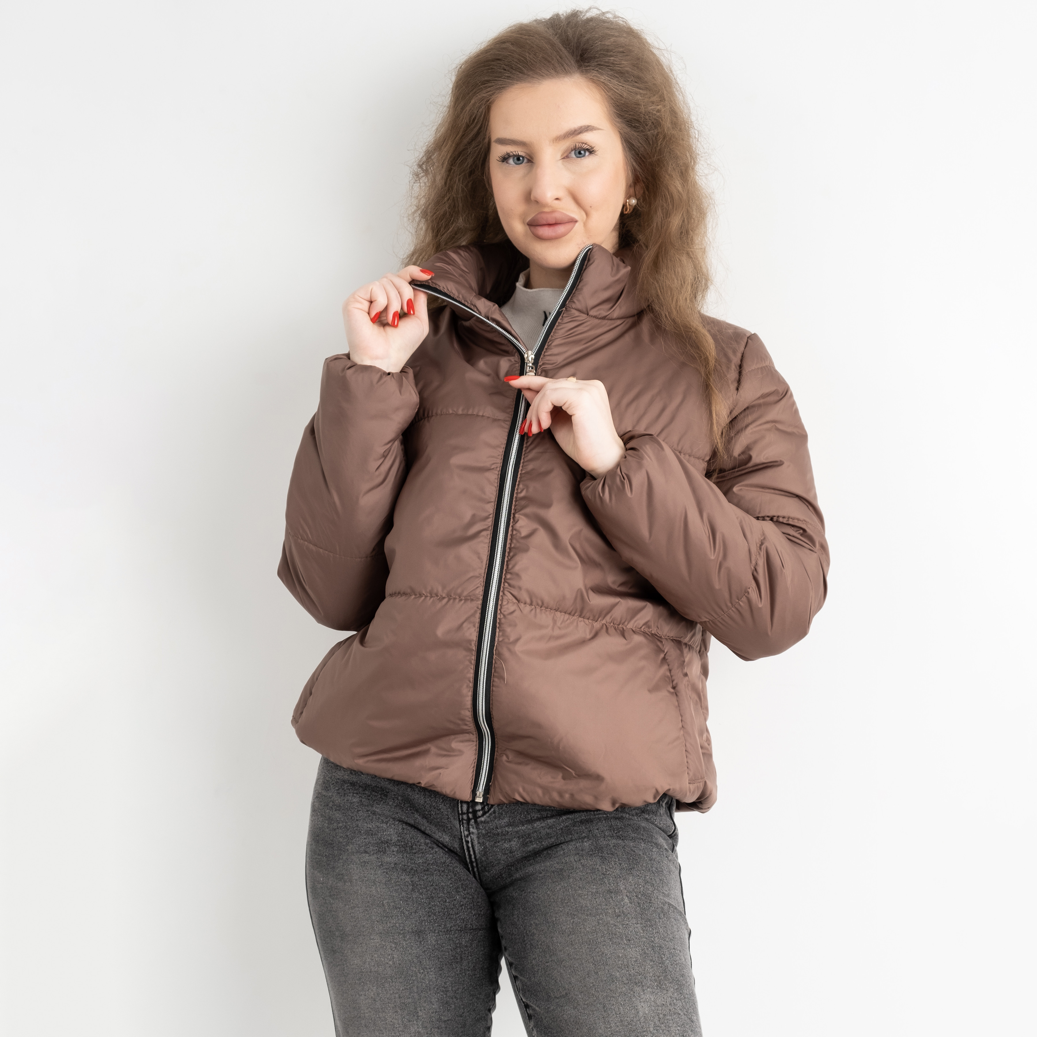 0441-118 КАКАО куртка-зефирка полубатальная женская на синтепоне ( 3 ед. размеры : 48.50.52)