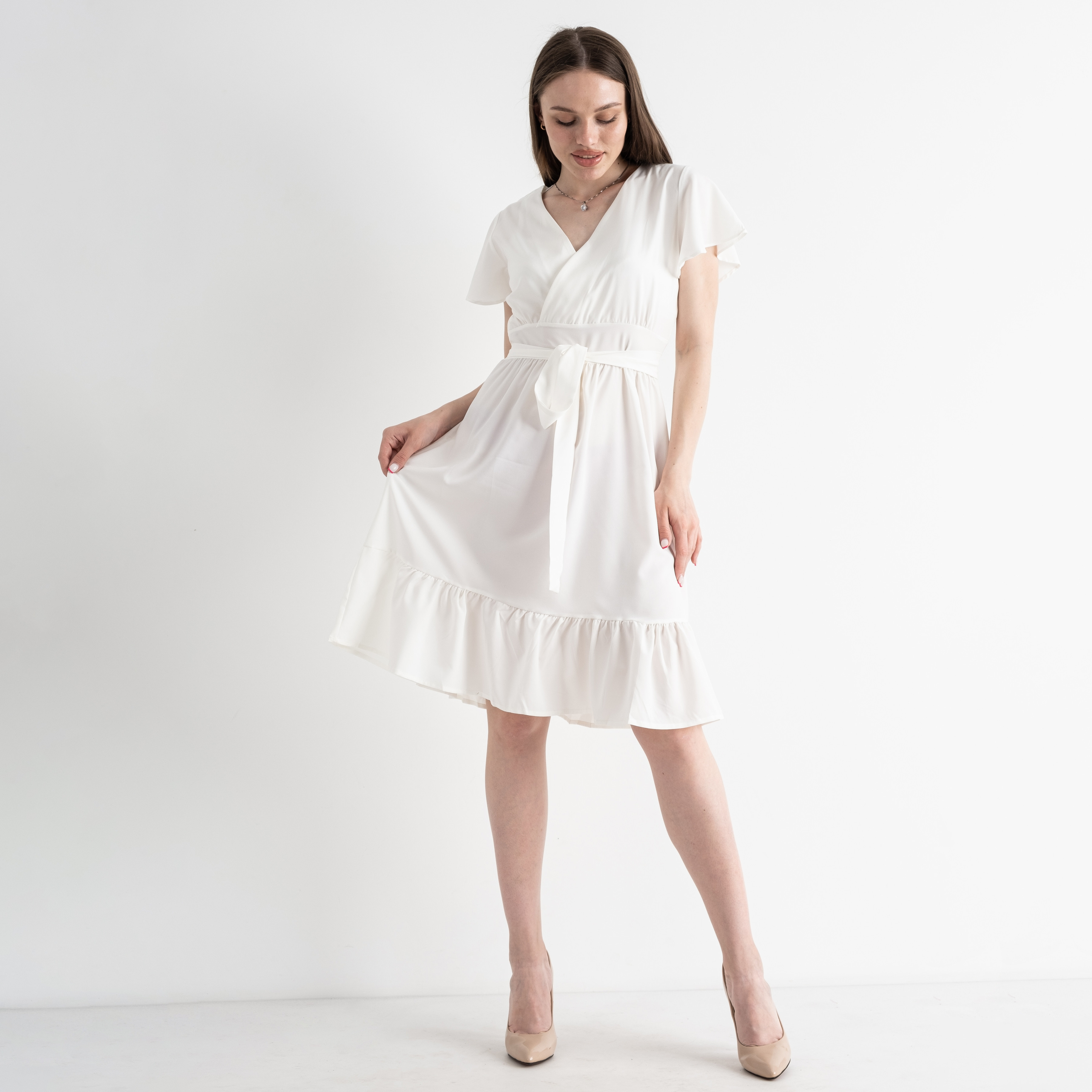 8076-10 БЕЛОЕ платье женское текстильное (3 ед.размеры: M.L.XL)
