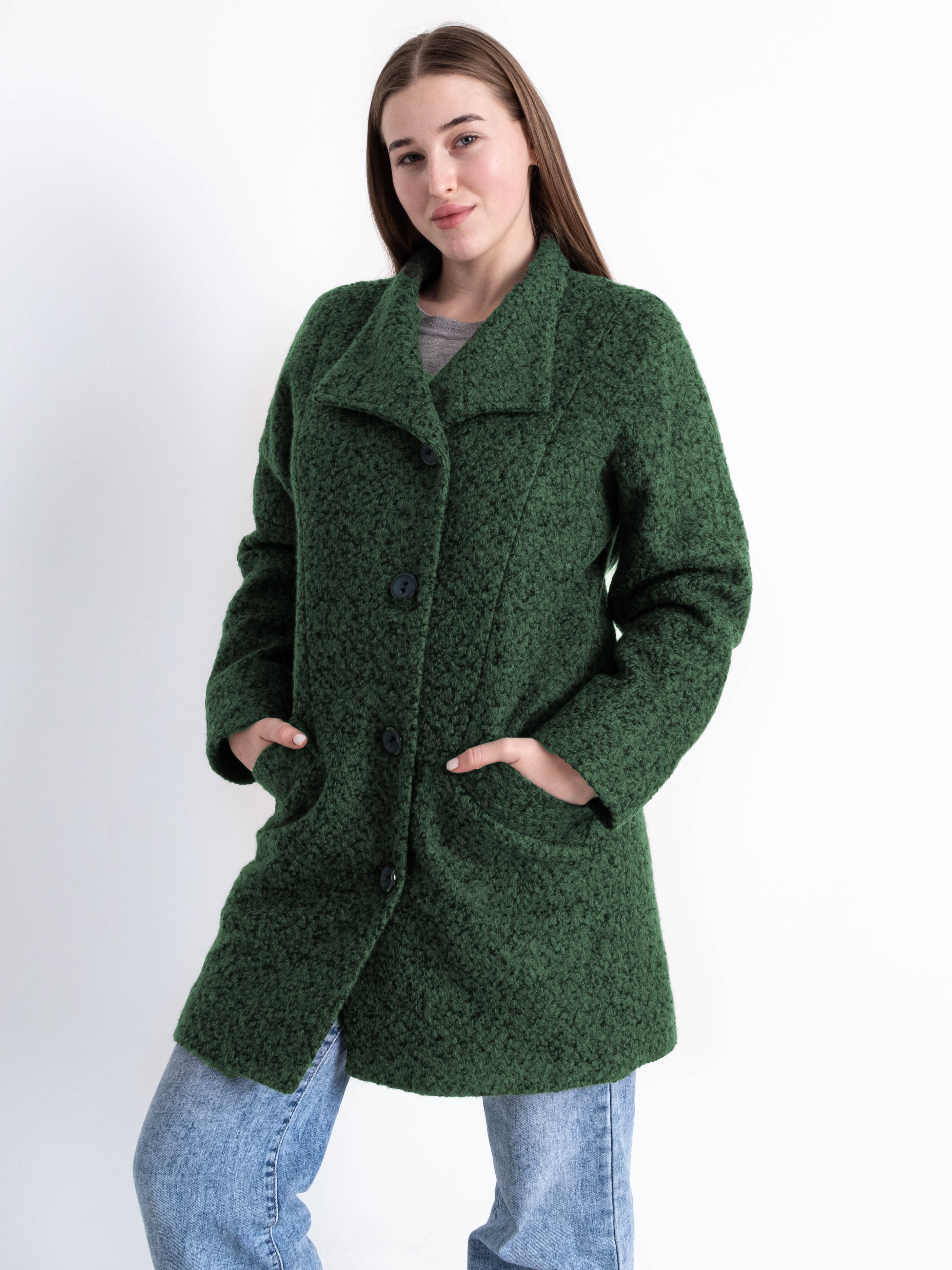 90086-73 темно-зеленое женское драповое пальто (3 ед. размеры норма: 42. 44. 48)